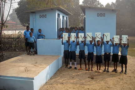Katihar children at new toilet building