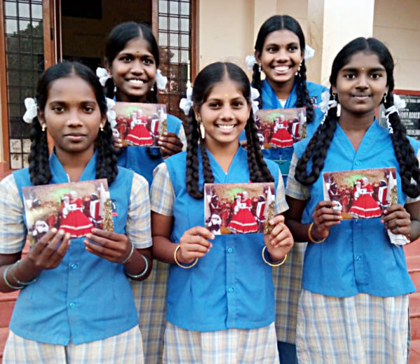 Girls from Athipet show their cards