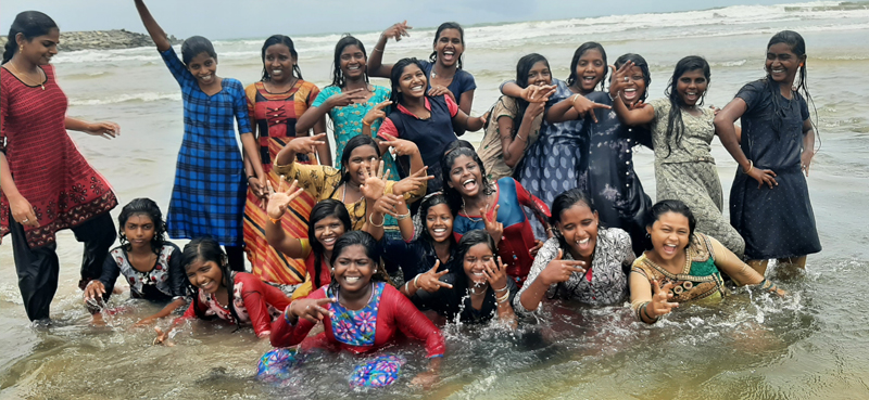 Girls from Little Flower Home for Children on field trip