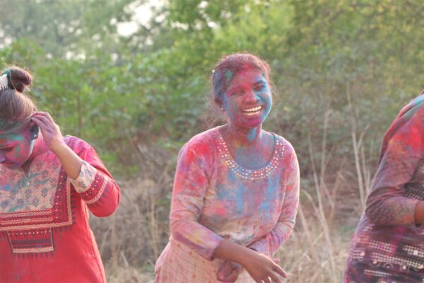 Happy girl from orphanage in India during festival