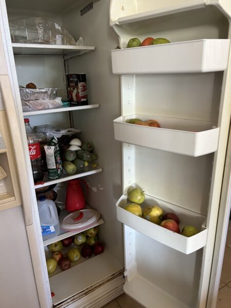 Sparse refrigerator at Nueva Creacion children's feeding program in Cabo